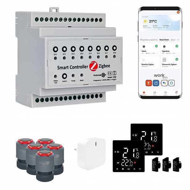 Sada pro podlahové vytápění Zigbee Tuya CH8Z 5 pokojů s termostatem Std černá