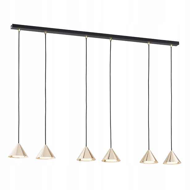 Závěsná lampa černá zlatá 6 kuželů lišta 116 cm nad stůl ostrov bar Emibig