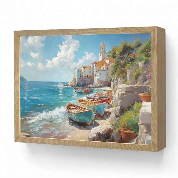 OnlyWow NÁSTĚNNÁ LAMPA S AKUMULÁTOREM Lodě - skály - moře - slunce 40x30 cm