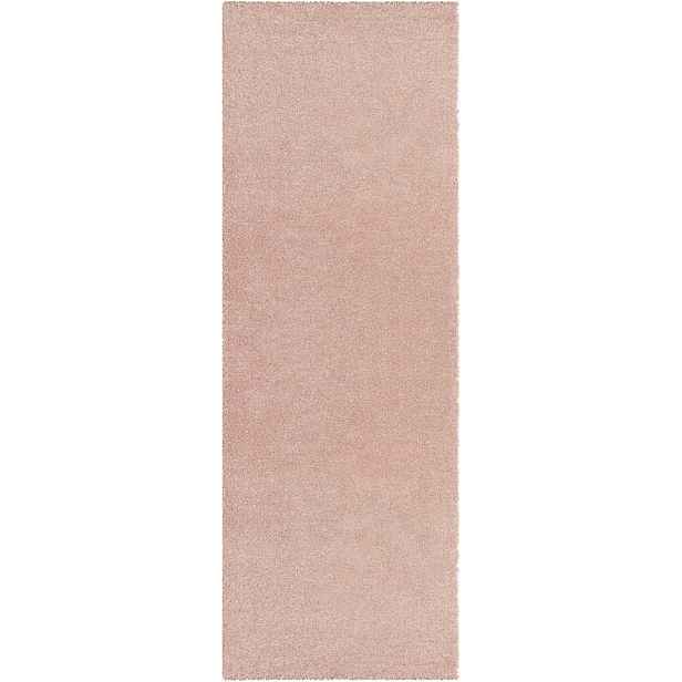 Růžový tlustý koberec typu shaggy, běhoun, jednobarevný vzor 80x200 cm