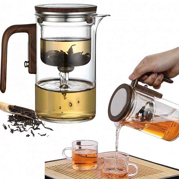 Skleněná konvice na přípravu čaje 600 ml se sítkem, průhledný