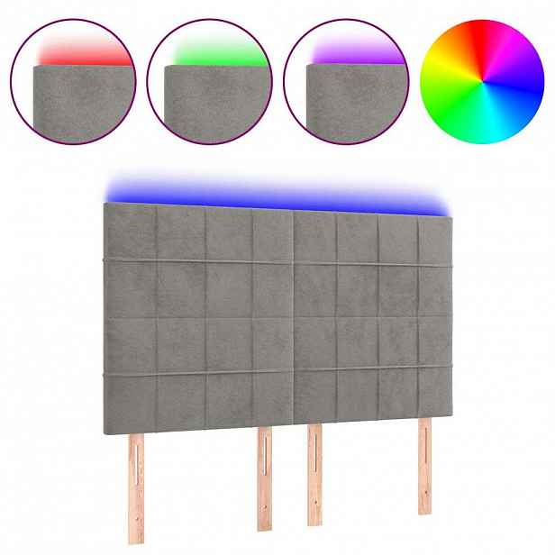 vidaXL Čelo postele s LED světle šedé 144x5x118/128 cm samet