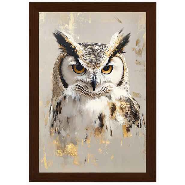 Plakát Rámeček Dřevo Portrét Pták Sova Moudrost Boho Béžová Hnědá 40x60