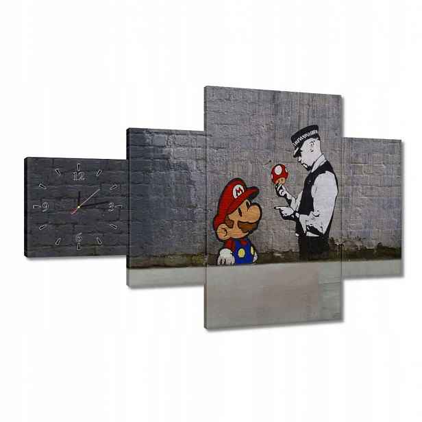 Hodiny 130x80 Banksy Houbař Policie
