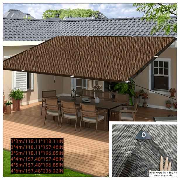 TEMU 95% Sluneční clona - Odolná HDPE tkanina odolná vůči teplu pro zahradu, bazén, terasu, balkon a palubu - Lehká prodyšná venkovní stínící síť s