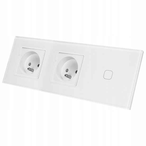 2x Elektrická Zásuvka Dvojité uzemnění Bílý skleněný dotykový spínač