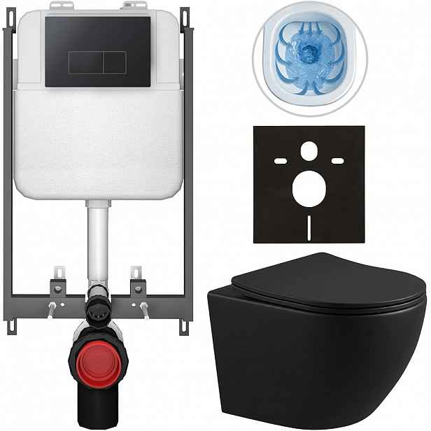Kompletní WC set Basic/Cesso - černá matná - WC tlačítko Modulo/Černá - pro zazdění - 49x36 cm - 8050BD86366