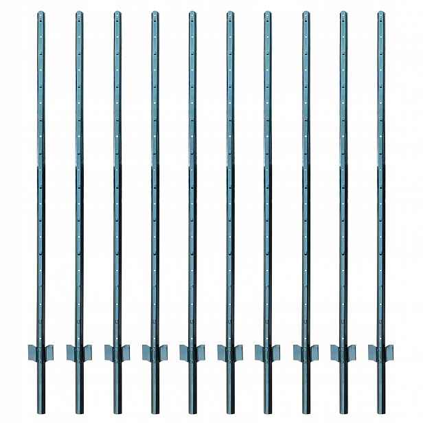 Kovové Plotové Sloupky 190 CM, Sada 10 Kusů, Zelené
