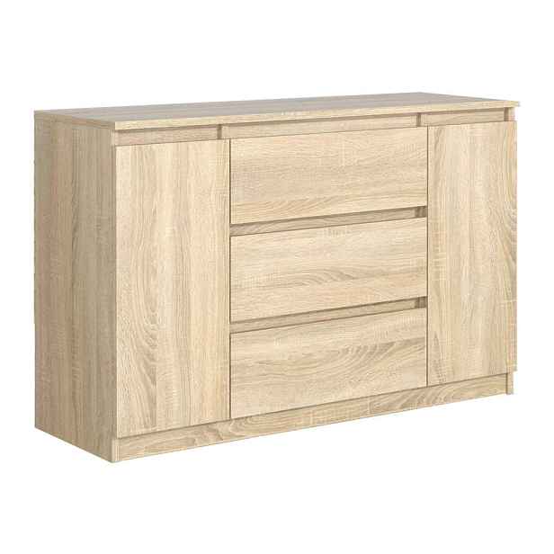 MASSENO KOMODA NUDO, 120/78,5/39 cm se 3 zásuvkami a 2 dvířky, dub Sonoma