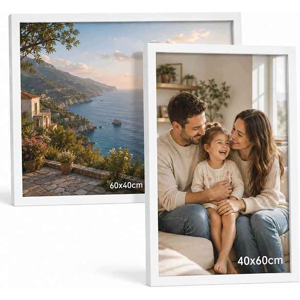 Rámeček na fotografie 40x60 Bílá Mdf s akrylovým sklem 1 mm, sada 2 ks, vertikální