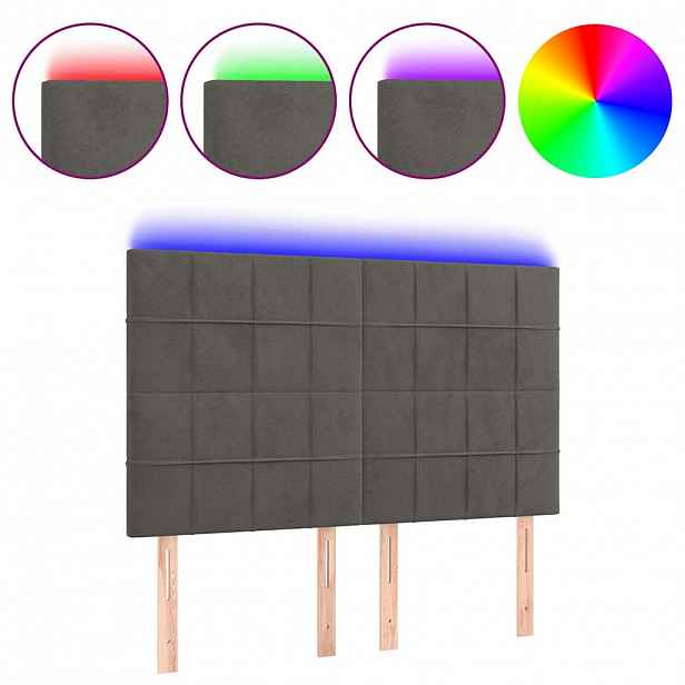 vidaXL Čelo postele s LED tmavě šedé 144x5x118/128 cm samet
