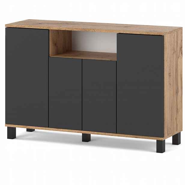 Komoda 120 CM Wotan Šedá 4 Dvířka Moderní Loftová Skříňka Do Obývacího Pokoje Ložnice