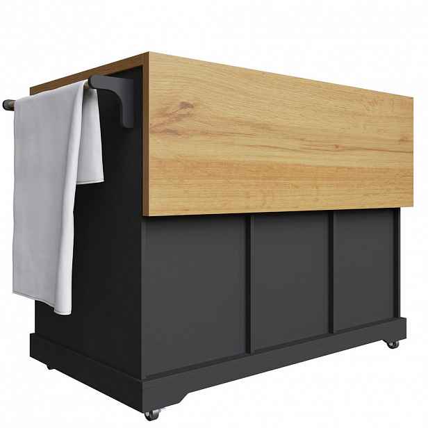 Modfu KUCHYŇSKÝ vozík z MDF a kovu 147x44x93 cm černý rozkládací s úložným prostorem a sklápěcí deskou