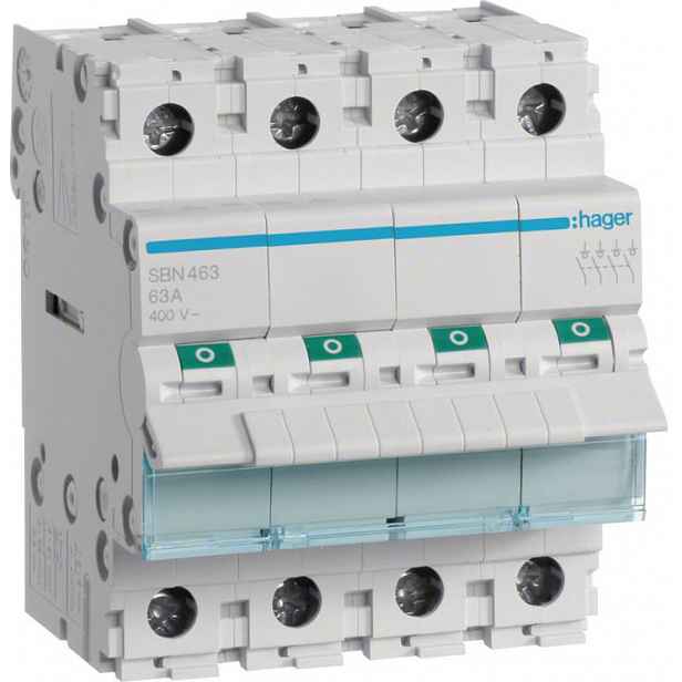 Modulární Izolační Odpojovač Hager SBN463 4P 63A 400VAC 4 Moduly