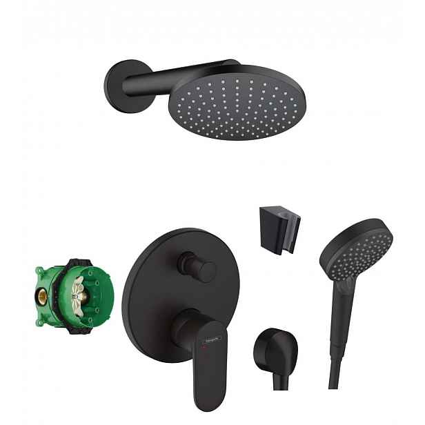 Hansgrohe - Sprchový set s baterií pod omítku, s tělesem, průměr 20 cm, 2 proudy, matná černá SANI21HHH412