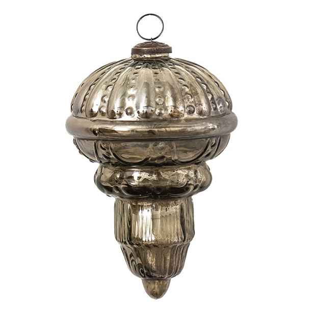 Hnědo-stříbrná antik vánoční skleněná ozdoba XL - Ø 14*22 cm Clayre & Eef