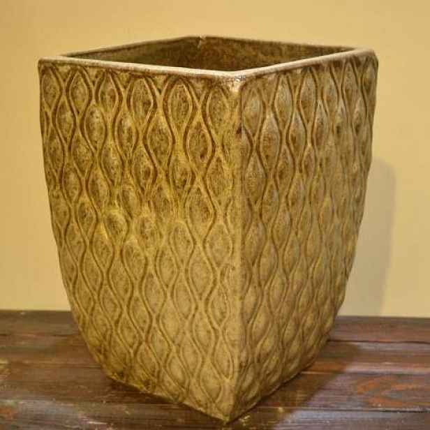 Květináč hranatý keramika glazovaný okrový 28x40cm