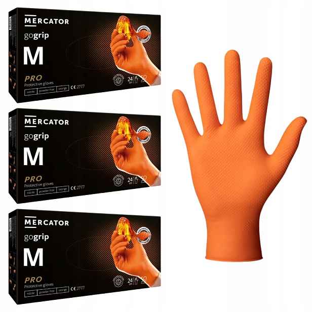 Rukavice Mercator Gogrip Nitrilové silné Oranžové 50 Ks vel. M x 3ks