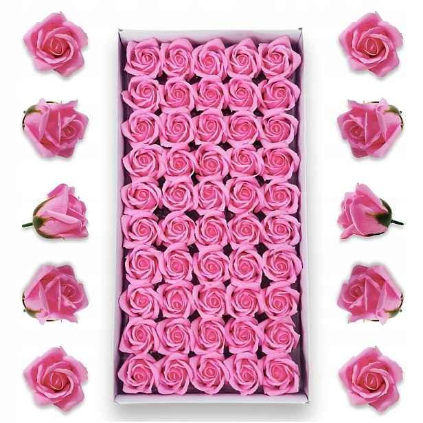Růžové mýdlové růže 50 ks Mýdlové květy do flowerboxů Květiny z mýdla