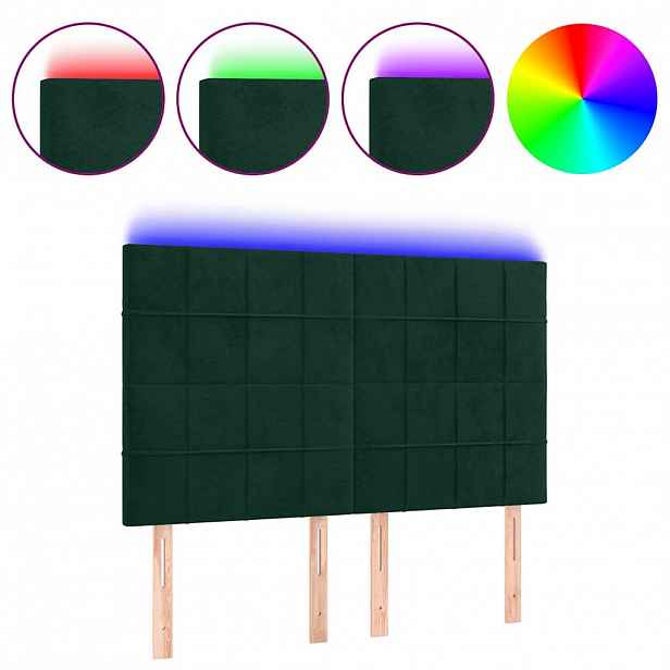 vidaXL Čelo postele s LED tmavě zelená 144x5x118/128 cm samet