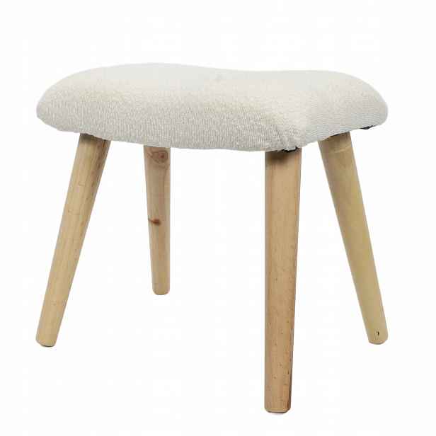 Stolička Boucle Kruk Béžová Borovicové Dřevo 40x28x38 CM Do Obývacího Pokoje