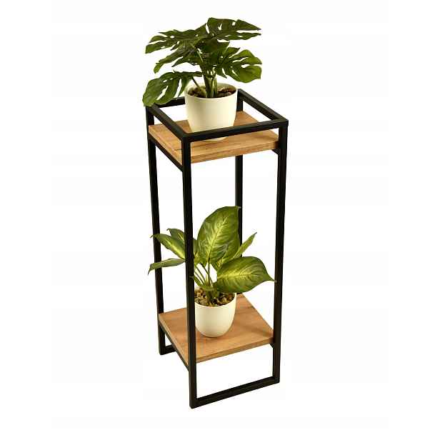Držák Na Květináč kovový stojící s dvojitou deskou dub craft zlatý noční stolek 50 cm