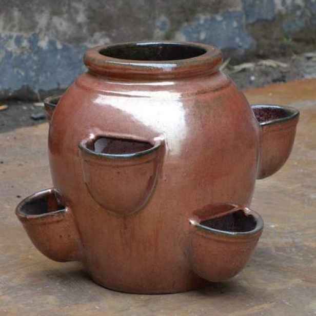 Květináč na jahody keramika glazovaný hnědý 30cm