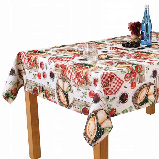Ubrus odolný proti skvrnám, potisk v italském stylu – chutě Toskánska – 150 x 350 cm