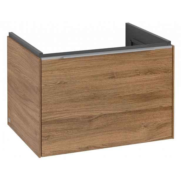 Villeroy & Boch Subway 3.0 - Umyvadlová skříňka s LED osvětlením, 62x43x48 cm, 1 zásuvka, Oak Kansas/lesklý hliník C575L0RH