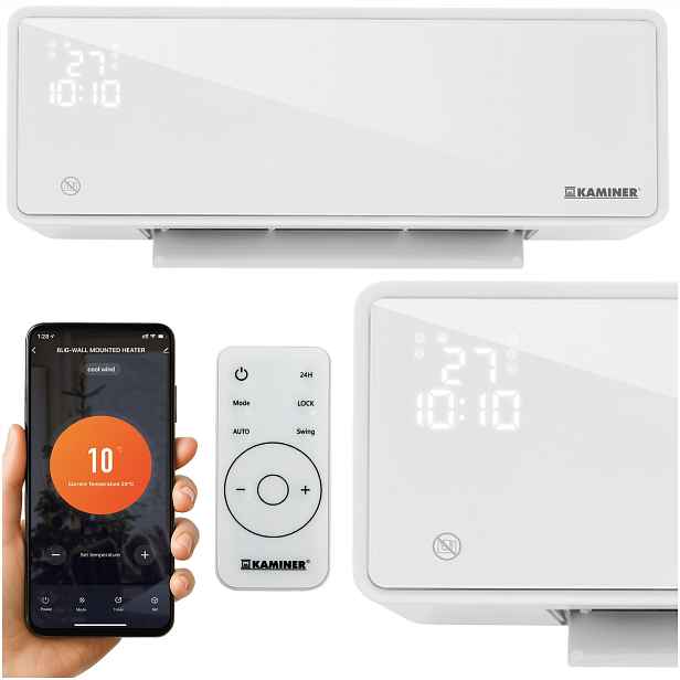 Vzduchová clona Elektrický ohřívač Wifi dálkové ovládání 2000W skleněná bílá
