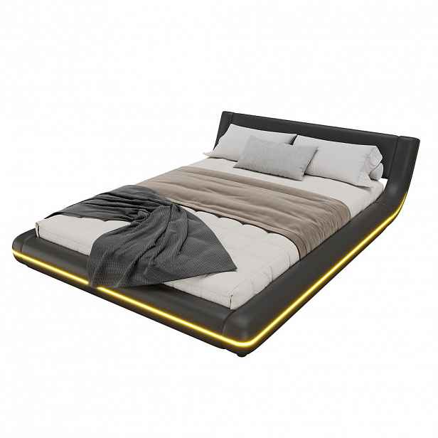 WISHDOR POSTEL 140/200 cm v černé barvě s LED osvětlením
