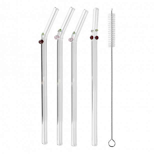 Butlers LONG DRINK Skleněná brčka s kartáčkem třešeň set 5 ks