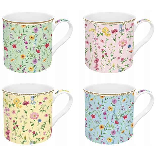 4x velké hrnky 300 ml, minimalismus, barevné květiny jako dárek