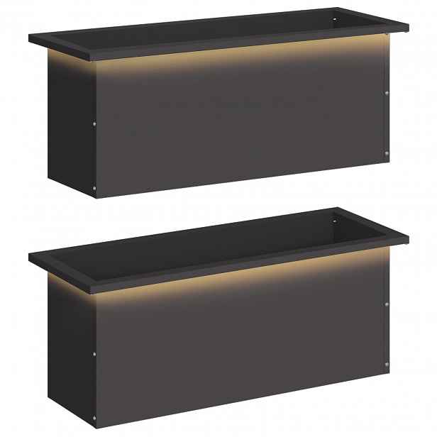 vidaXL Zahradní truhlík s LED osvětlením 2 ks Černá 30 x 80 x 30 cm