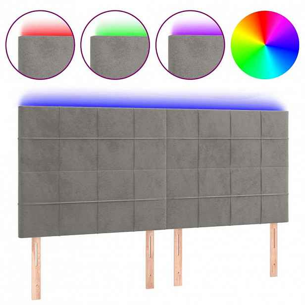 vidaXL Čelo postele s LED světle šedé 160x5x118/128 cm samet