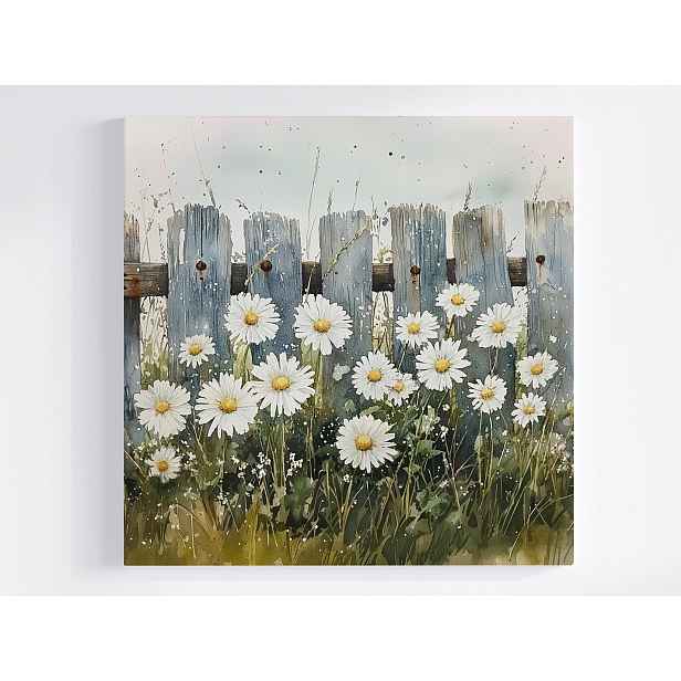 Obraz Na Plátně Canvas Louka Sedmikrásek Venkovský Plot Vintage 50x50