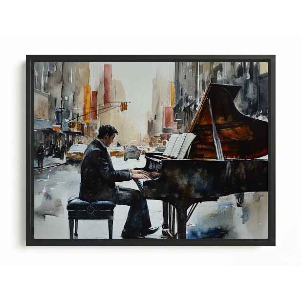 Obraz Rama American Box Město Muž Pianista Klavír Hudba 80x60