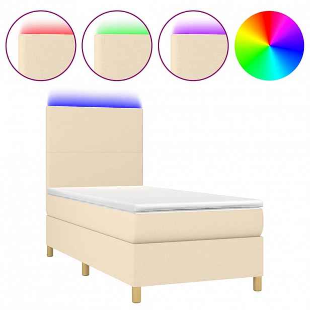 vidaXL Box spring postel s matrací a LED krémová 90x190 cm textil