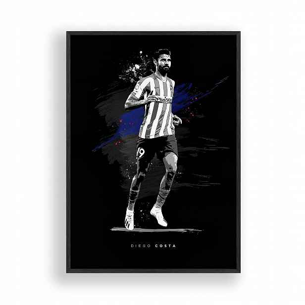 Obraz Diego Costa Fotbalista Plakát Rámeček Dřevěný Černý 30x42 cm