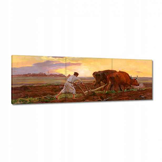 Obrazy 120x40 Chełmoński Orka Vesnice Pole