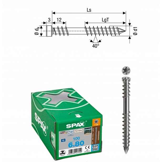 Spax Šrouby do dřeva Spax-D 6 x 80 mm A4 100 ks