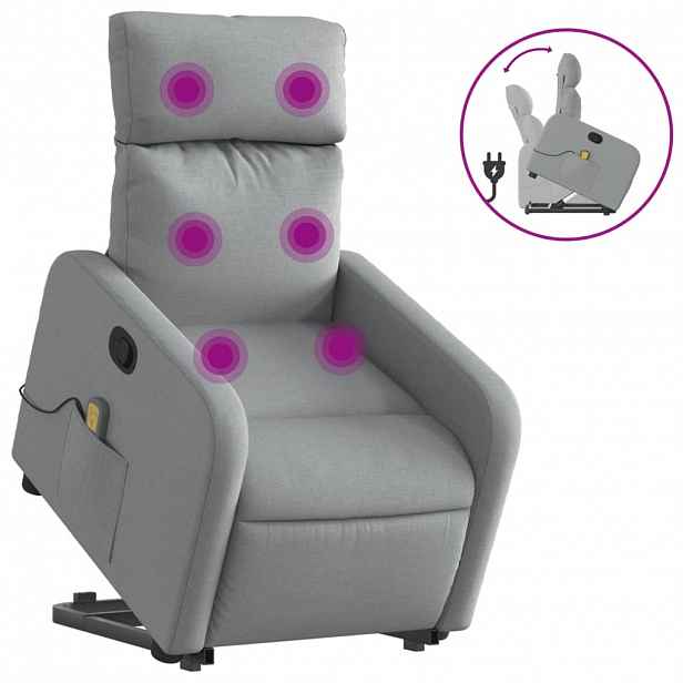 vidaXL Zvedací masážní polohovací křeslo světle šedé textil