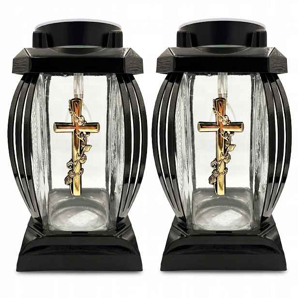 2x Hřbitovní Svíčka Velké Skleněné Na Hřbitov Led Lampa Teplá Bílá