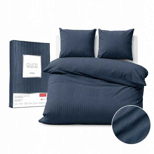 Hotelové Povlečení 220X200 Damašek Bavlna Satén Pure Granátový Denim