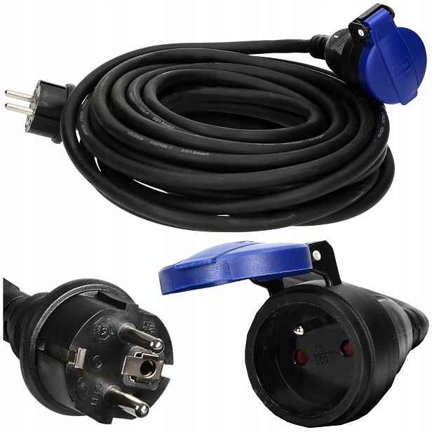 Prodlužovací Kabel z dílny odolný proti stříkající vodě IP44, 1x2P+Z 10 m, gumový kabel