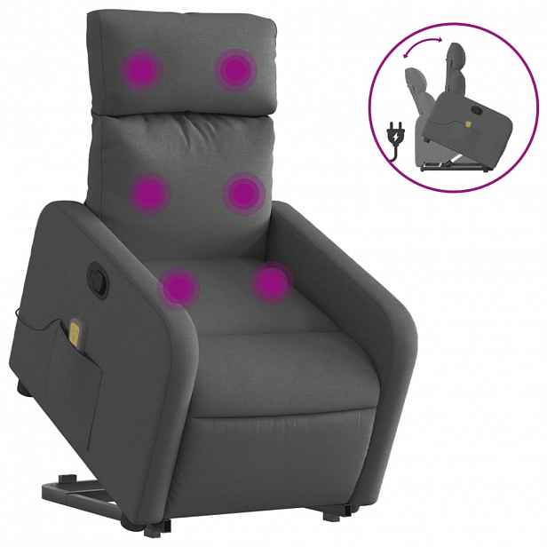 vidaXL Zvedací masážní polohovací křeslo tmavě šedé textil