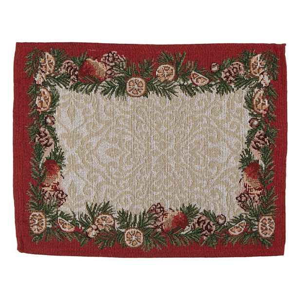 6ks béžovo-červené látkové prostírání s vánoční girlandou - 33*45 cm Clayre & Eef