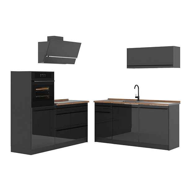 Vicco KUCHYŇSKÝ KOUT R-Line, Antracitový vysoký lesk/Antracit, 160 cm pracovná doska Dub Goldkraft