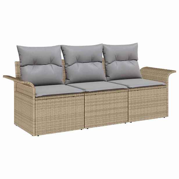 vidaXL Set pohovek 3 ks 3-Počet míst Beige a šedá polyratan