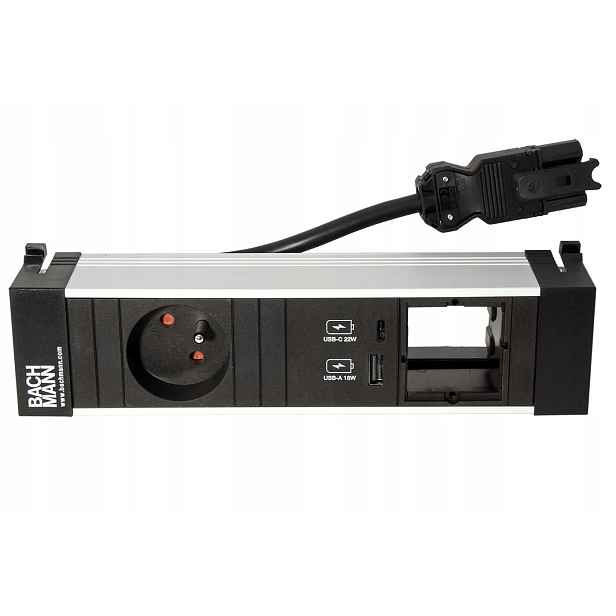 Bachmann Power FRAME,box pro 3 moduly,1x zás.CZ,zdroj 22W(USB A+C),1x volné